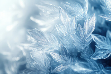 Poster - Intricate ice crystals resembling delicate, frozen foliage, a stunning winter scene.