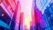 © STwul - Cityscape, vibrant sunset, skyscrapers, urban, low angle, business, background, advertising