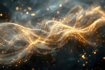 Aufkleber - Abstract golden wave with sparkling particles on dark background.  Elegant, luxurious, cosmic.