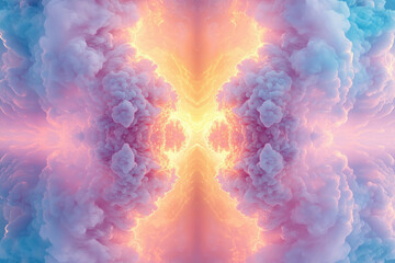 Wall Mural - Abstract pastel cloudscape, symmetrical and vibrant, evokes feelings of serenity and wonder.