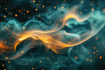 Aufkleber - Abstract art depicting swirling teal and orange smoke with golden sparkles, creating a dreamy, ethereal atmosphere.