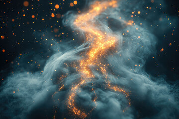 Aufkleber - A swirling nebula of smoke and golden sparks, creating a mystical and ethereal cosmic scene.