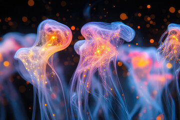 Poster - Ethereal, glowing tendrils of vibrant color and light dance in a dark, bokeh-filled background.