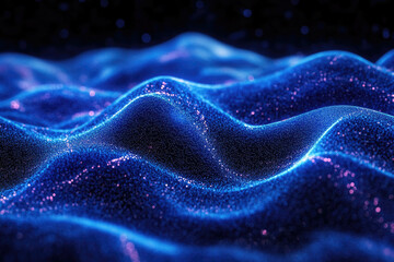 Aufkleber - Abstract blue wavy background with glowing particles, representing data flow or digital landscape.