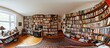© STwul - Home study, bookshelves filled, hardwood floor, window view, 360? virtual tour