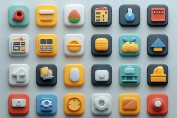 Set of colorful app icons on gradient background