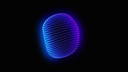 Wall Mural - neon glowing 3d sphere of blue and purple gradient strings flowing and rotating on black. abstract f