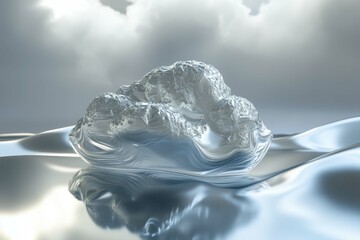 Wall Mural - Translucent ice structure reflecting the serene sky above on a calm body of water at dawn