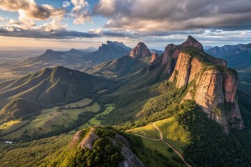 Wall Mural - Surreal Aerial Drone Shot: Aguia Branca, Espirito Santo, Brazil's Rocky Mountain Range