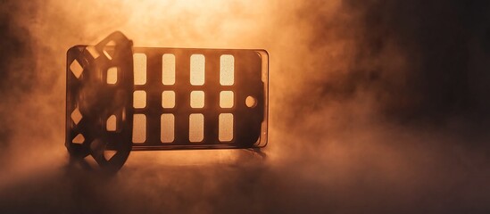 Phone's grid backlit, smoky background, app concept