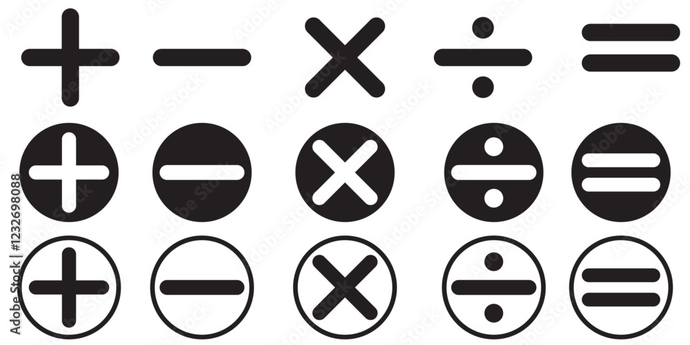Math symbols icon set. Basic mathematical symbol. Plus and minus icon ...