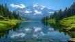 © Purnomo adi - Majestic mountain lake reflection, Alps, summer, serenity, travel poster