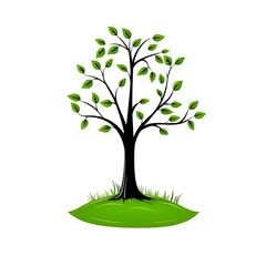 Wall Mural - A stylized tree with green leaves standing on a grassy patch, symbolizing nature, growth, and environmental beauty.