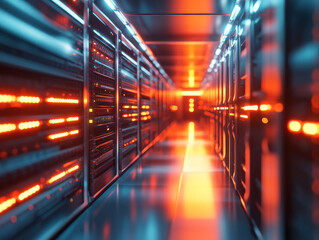 Wall Mural - server room with glowing cables and modern technology