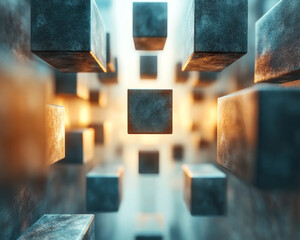 Wall Mural - Floating cubes create dynamic business environment