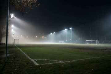 Wall Mural - foggy dark soccer field
