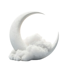 Wall Mural - a digital rendering depicts a white crescent moon nestled in a fluffy cloud formation against a blac
