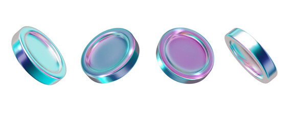 Canvas Print - chrome 3d coin holographic collection. metal realistic shape 3d chrome vector for modern futuristic 