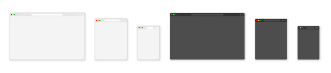 empty browser window on transparent background. empty web page mockup with toolbar. browser windows.