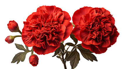 Wall Mural - red carnation bouquet elegant floral design, vivid red petals for nature themes, isolated on transpa