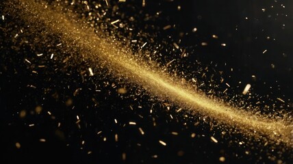 Wall Mural - Glittering golden confetti on black isolated background. Christmas and New Year concept in trendy festive golden color.