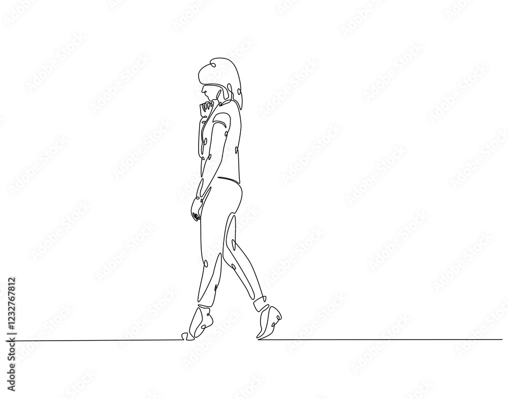 Continuous one line drawing of depressed woman walking. One line ...
