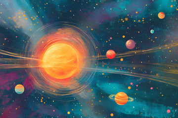 Wall Mural - colorful artistic solar system with emphasis on the sun
