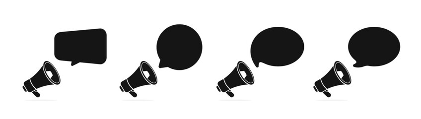 Wall Mural - speech bubble with megaphone vector icons. loudspeaker and message bubbles set. speech bubbles silho