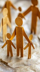 Wall Mural - Paper family figures on aged paper; togetherness, unity, family concept; stock photo