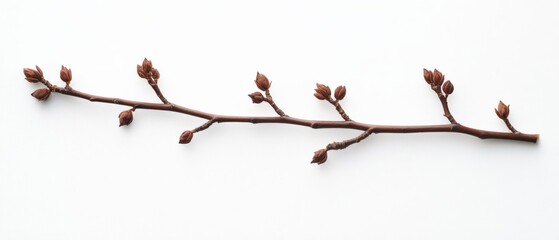 bare tree branch with buds on white background