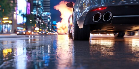 Wall Mural - City night car exhaust rain