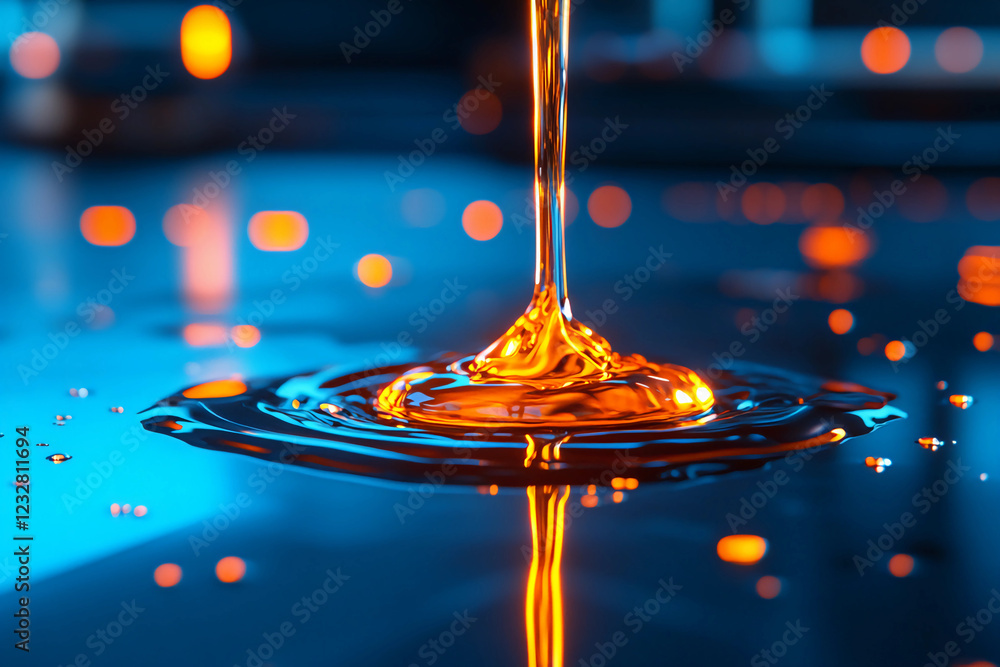 Thick oil dripping off a surface, creating puddles and unique patterns ...