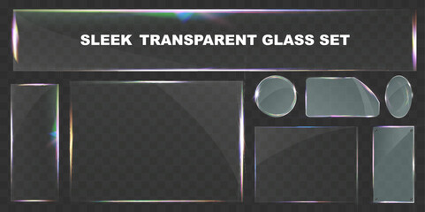 Wall Mural - sleek transparent glass pane set with various shapes, including rectangular, circular, and custom cu