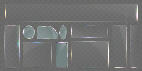 Wall Mural - sleek transparent glass pane set with various shapes, including rectangular, circular, and custom cu