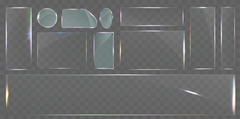 Wall Mural - sleek transparent glass pane set with various shapes, including rectangular, circular, and custom cu