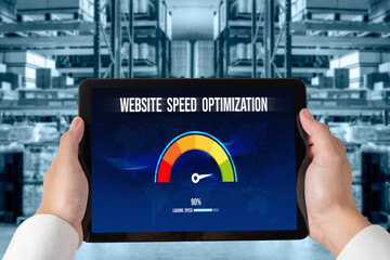 Wall Mural - computer software evaluating website loading speed. concept of improving website loading speed snugl