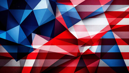 Wall Mural - A tattered American flag waving against a dramatic sky filled with dark clouds. The flag displays its red and white stripes along with blue and white stars, emphasizing its worn texture. The backgroun