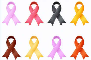 small cancer awareness ribbons in a variety of colors