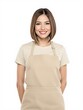 © Anna - Smiling woman in beige apron on white background embracing hospitality concept
