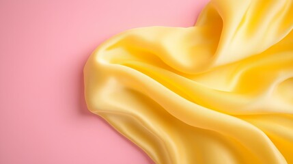 Wall Mural - smooth yellow fabric draped on soft pink background, capturing elegance and minimalist design