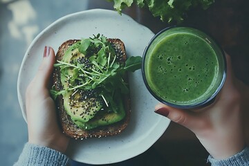 Sticker - Avocado Toast and Green Smoothie: A Healthy and Delicious Meal