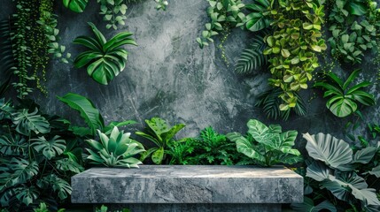 Wall Mural - concrete display stand with greenery plants