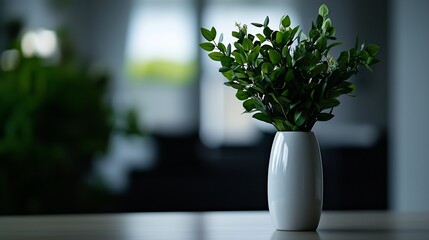 Wall Mural - Minimalist Green Eucalyptus Arrangement in White Vase