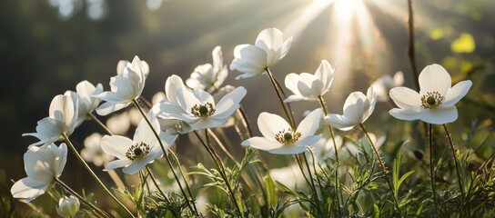 Wall Mural - Spring forest scene featuring blooming primroses