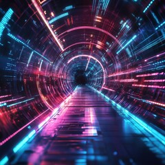 Wall Mural - a neon tunnel with a bright blue and red light