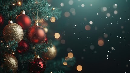 Wall Mural - A Christmas tree with red and gold ornaments