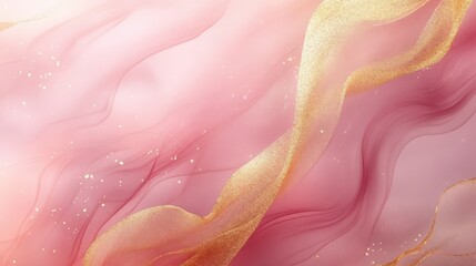Wall Mural - a pink and gold swirl background with a pink and gold ribbon