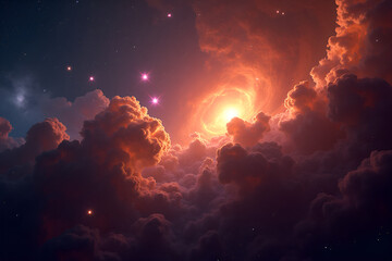 Wall Mural - a close-up of a star-forming region in space, with glowing gas clouds and newborn stars shining brig