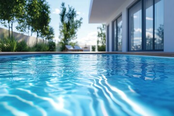 Wall Mural - Smooth water surface in blue swimming pool