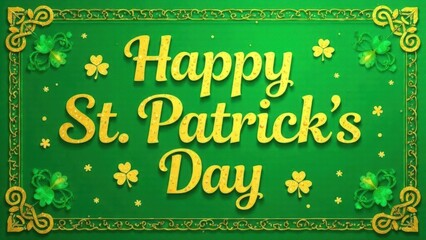 Wall Mural - Stylish St. Patrick's Day card with gold calligraphy and Celtic motifs. National holiday in Ireland.